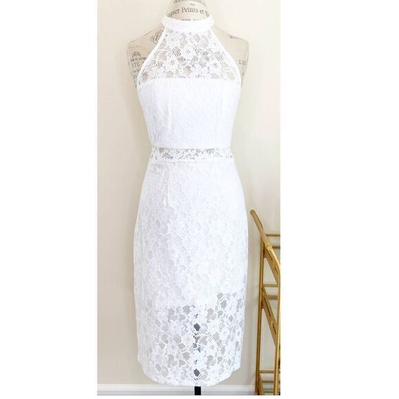 BCBGENERATION NWT White Lace Panel Halter Midi Dress US 6/ SMALL - Picture 1 of 8